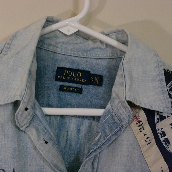 Men's 2010s Polo Ralph Lauren USRL Naval Flag Chambray Shirt Size Medium - Picture 3 of 4